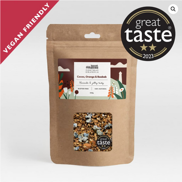 A pack of Forthay Granola Cacao, Orange and Baobab Granola.