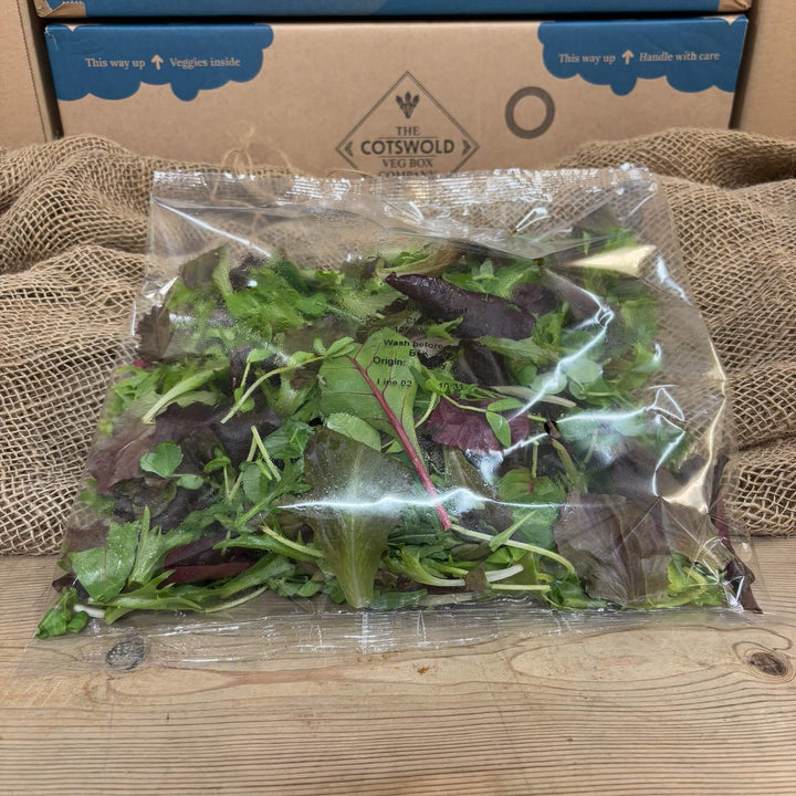 A bag of mixed salad leaves.