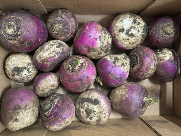 A box of organic swede.